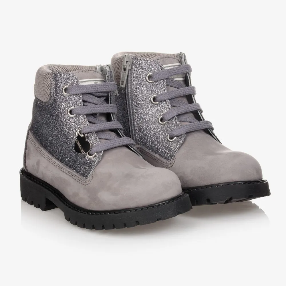 Grey Leather Glitter Boots