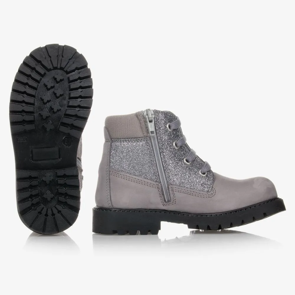 Grey Leather Glitter Boots