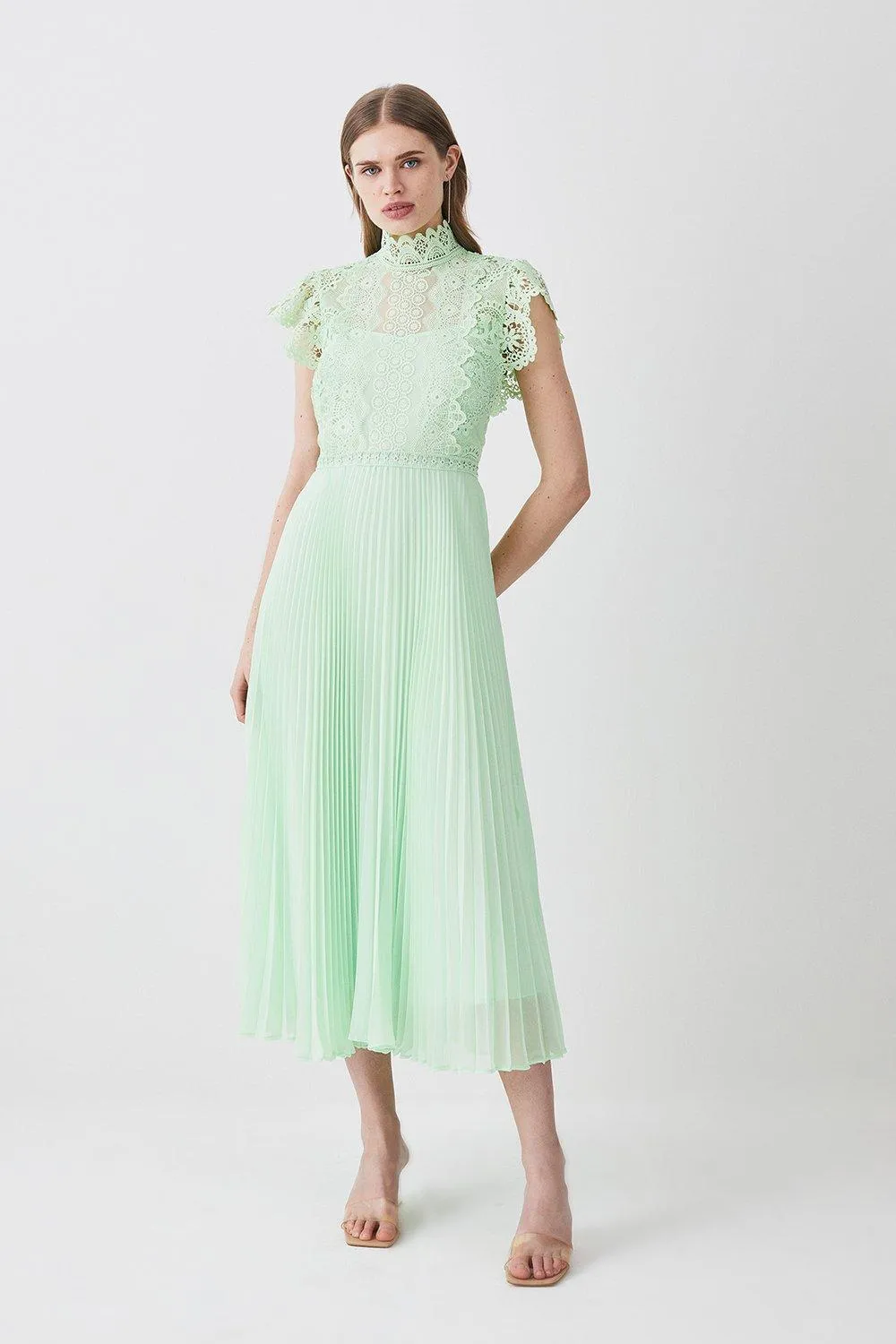 Guipure Lace Pleated Skirt Midi Dress | Karen Millen