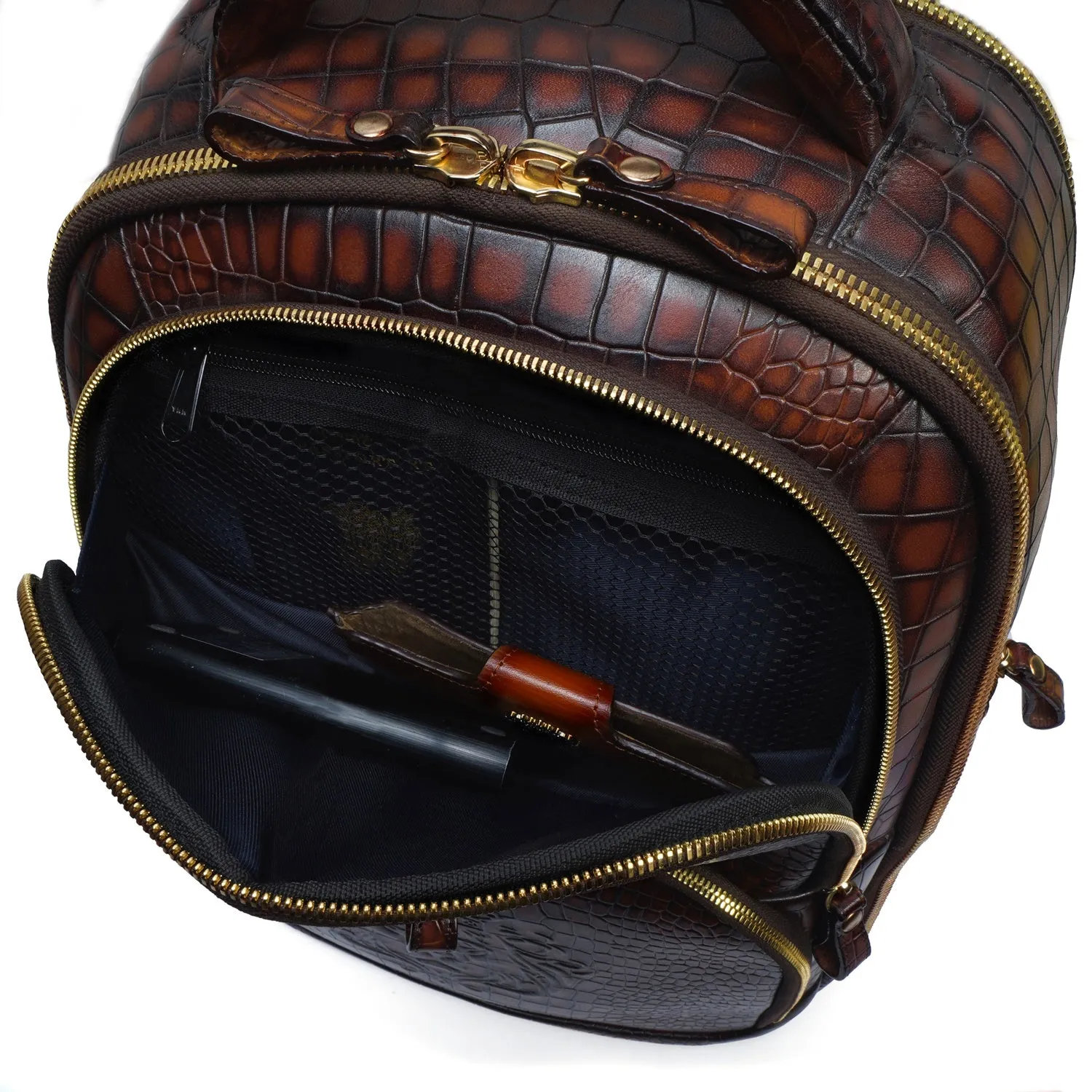 Hand Painted Leather Backpack in Cognac Smokey Finish by Brune & Bareskin