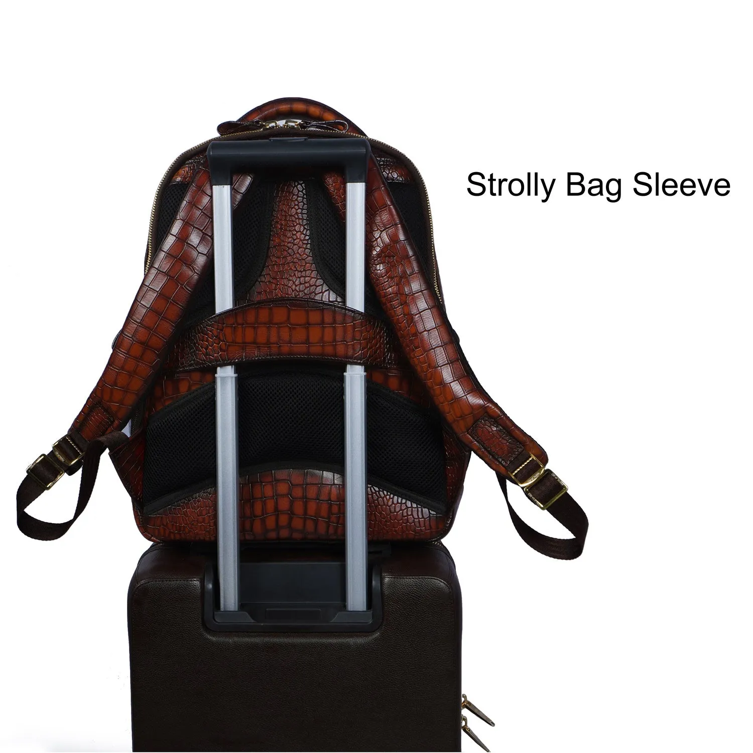 Hand Painted Leather Backpack in Cognac Smokey Finish by Brune & Bareskin