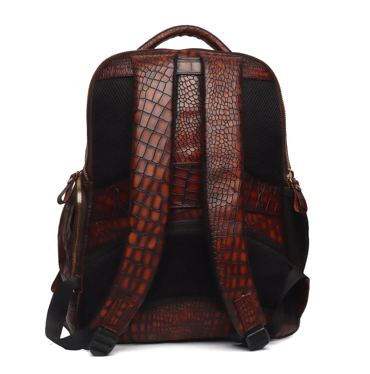 Hand Painted Leather Backpack in Cognac Smokey Finish by Brune & Bareskin