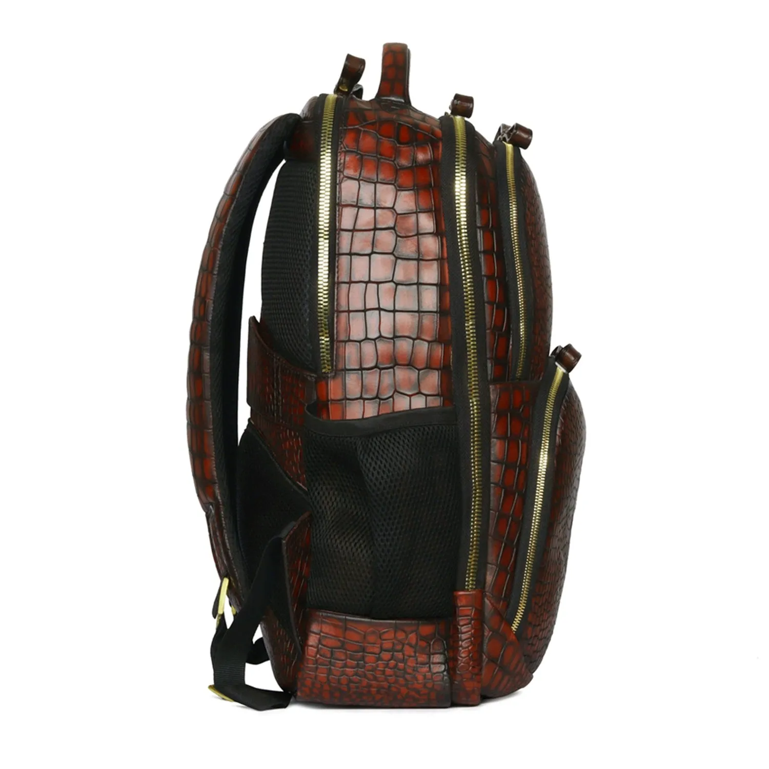 Hand Painted Leather Backpack in Cognac Smokey Finish by Brune & Bareskin