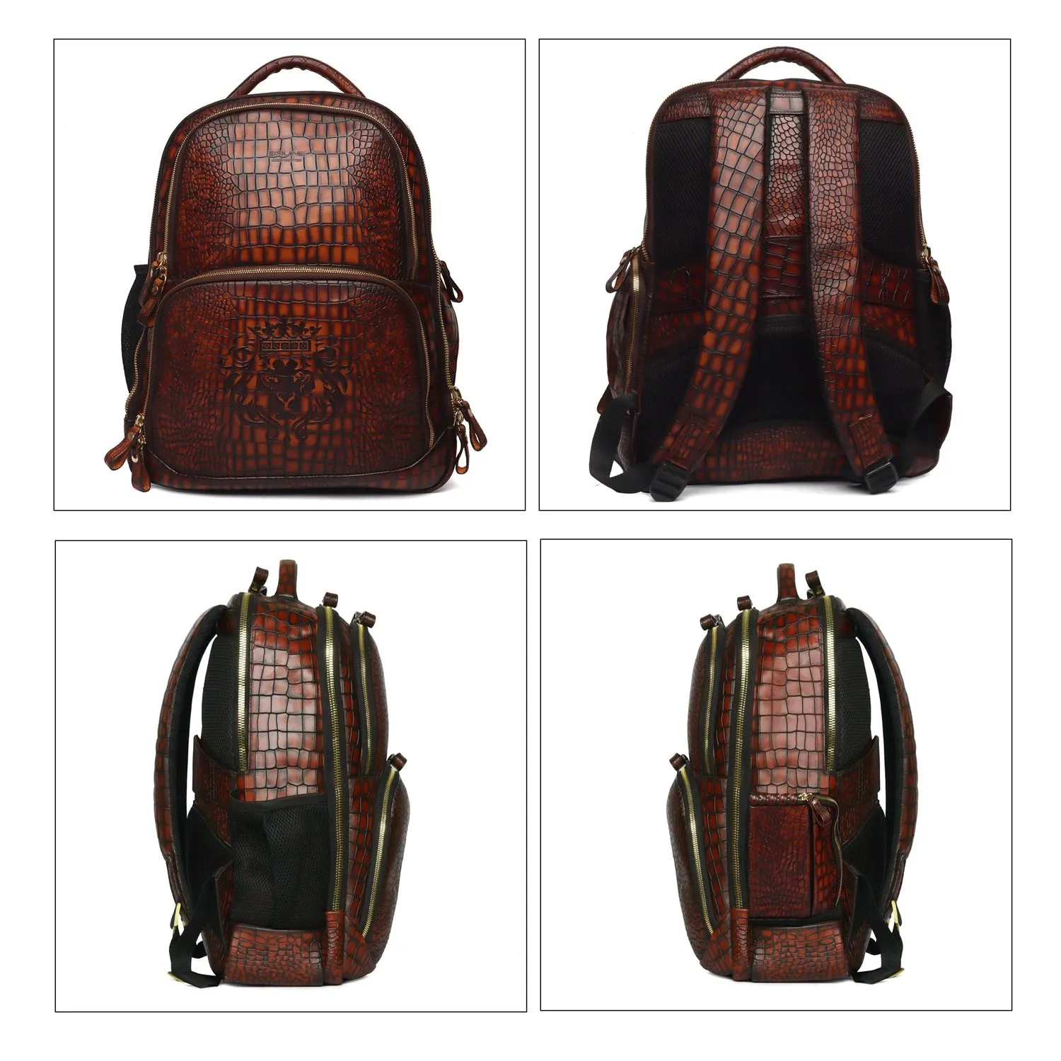 Hand Painted Leather Backpack in Cognac Smokey Finish by Brune & Bareskin