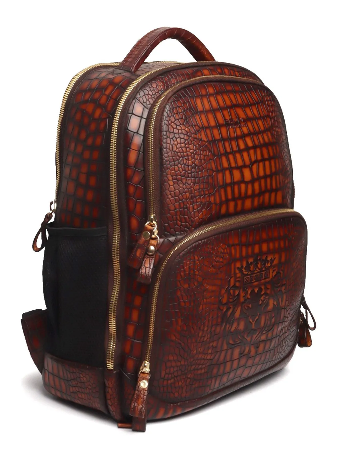 Hand Painted Leather Backpack in Cognac Smokey Finish by Brune & Bareskin