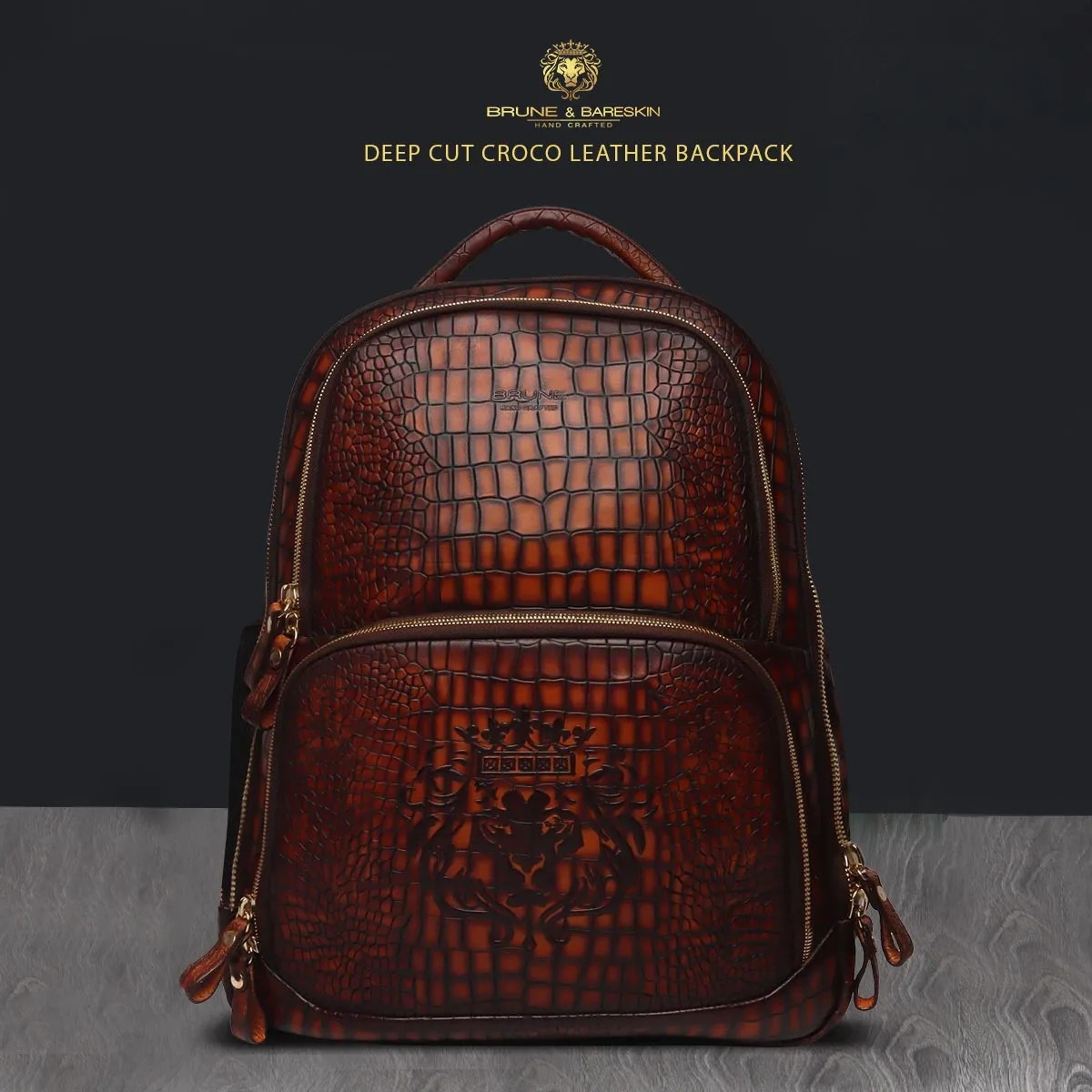 Hand Painted Leather Backpack in Cognac Smokey Finish by Brune & Bareskin