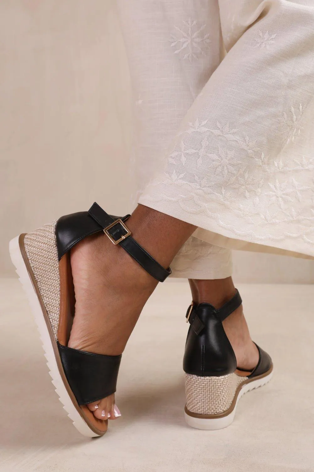 Heels | 'Dusk' Extra Wide Fit Wedge Shoes With Buckle Ankle Strap | Where's That From