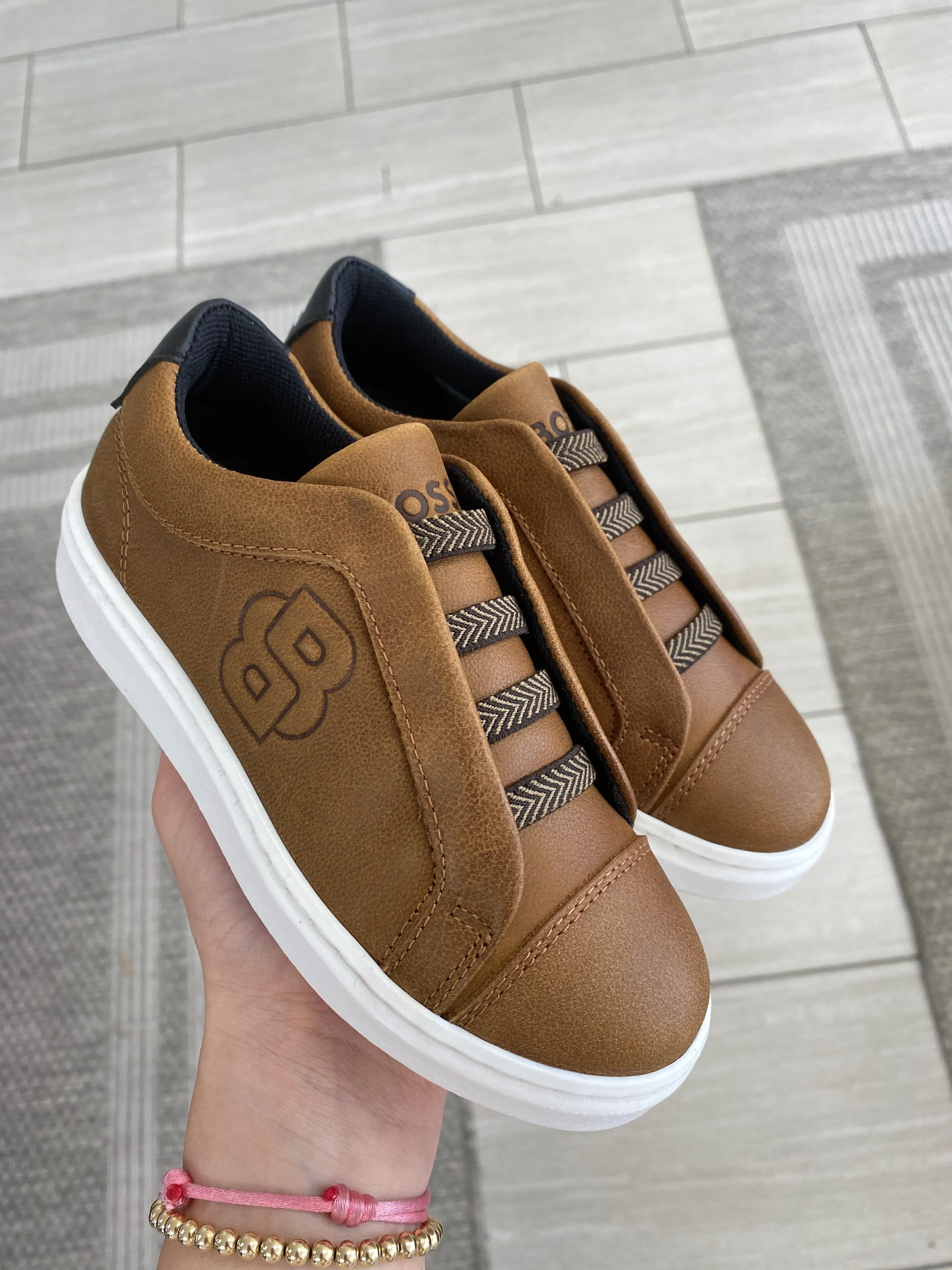 Hugo Boss Brown Leather B Elastic Sneaker