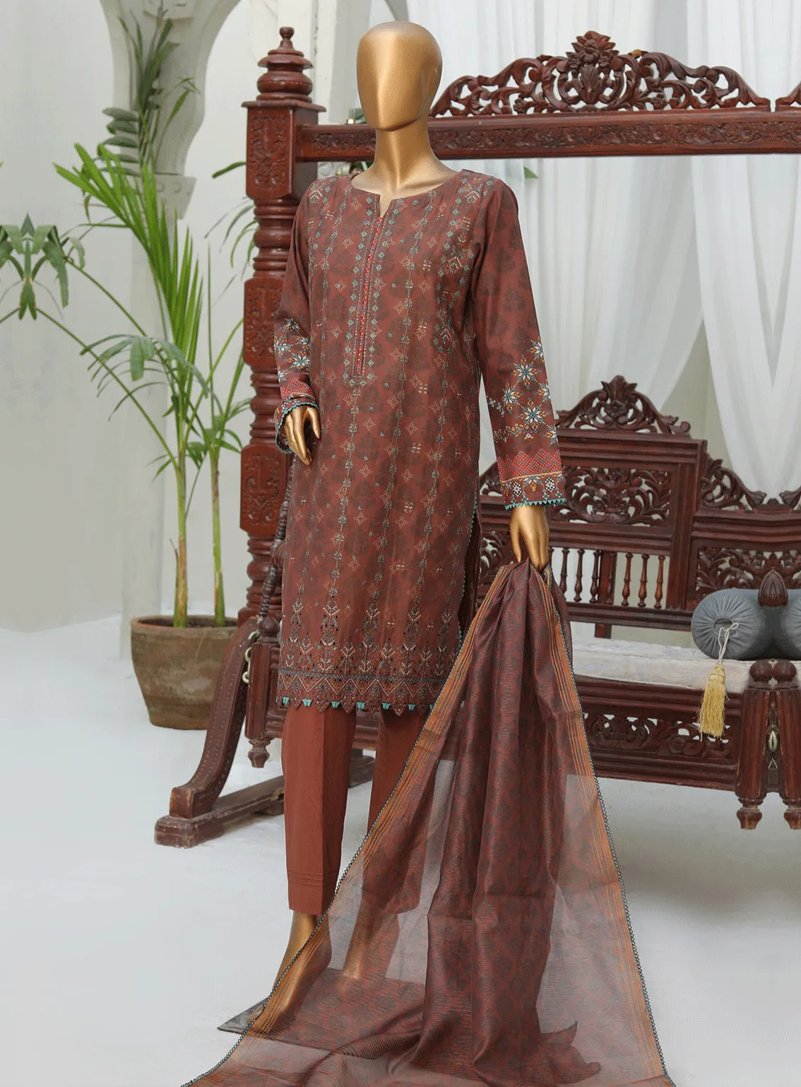 HZ Textile Embroidered Cotton Lawn Unstitched 3 Piece Suit - HZ23BD 18545