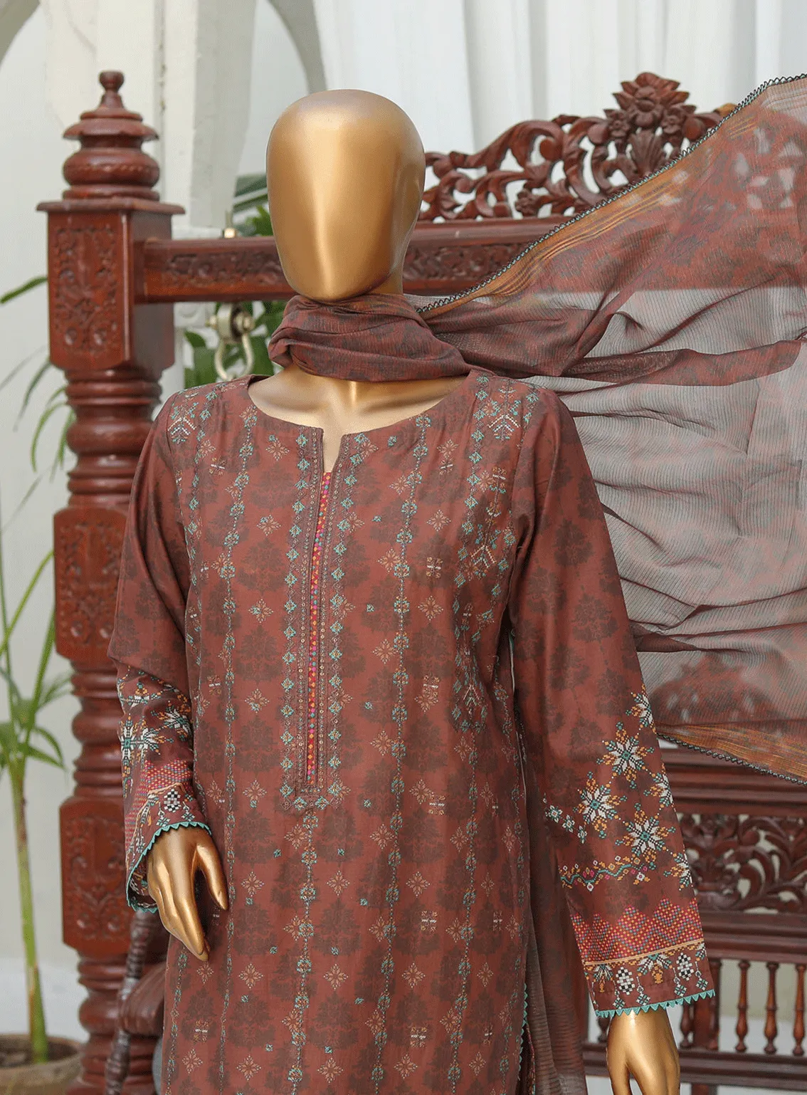 HZ Textile Embroidered Cotton Lawn Unstitched 3 Piece Suit - HZ23BD 18545