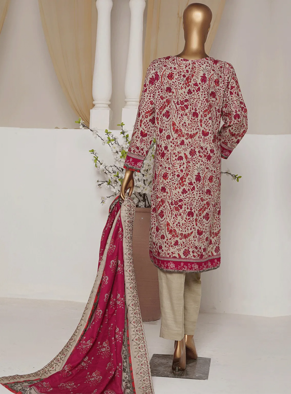 HZ Textile Embroidered Khaddar Unstitched 3 Piece Suit - HZ23PK 19