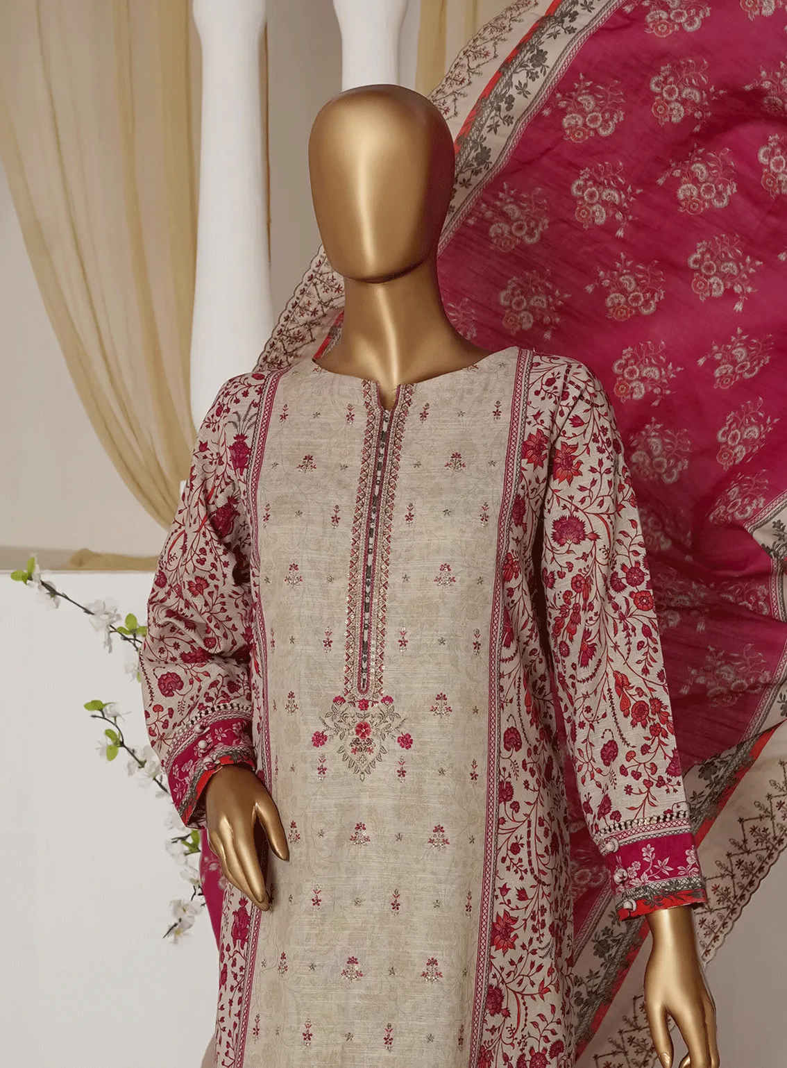 HZ Textile Embroidered Khaddar Unstitched 3 Piece Suit - HZ23PK 19