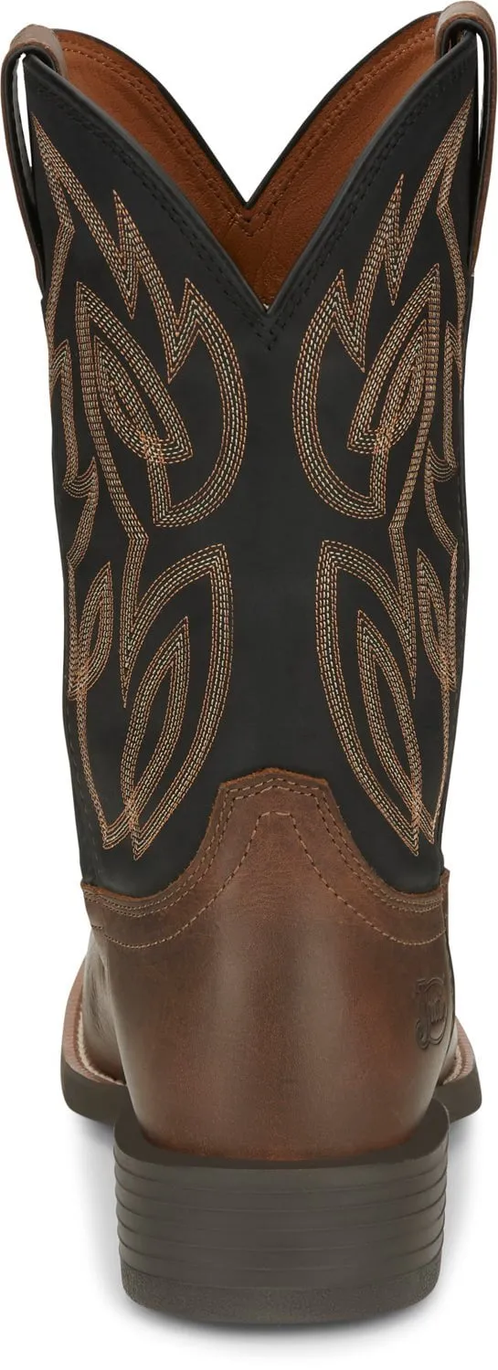 Justin 11in Mens Black/Brown Rendon Leather Cowboy Boots