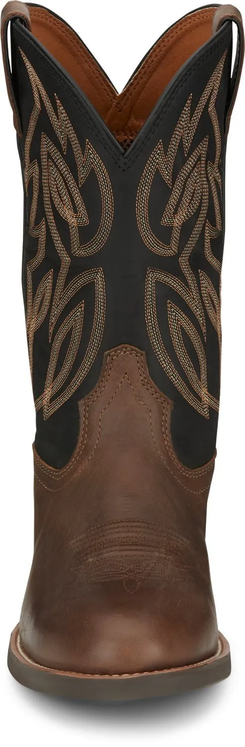 Justin 11in Mens Black/Brown Rendon Leather Cowboy Boots