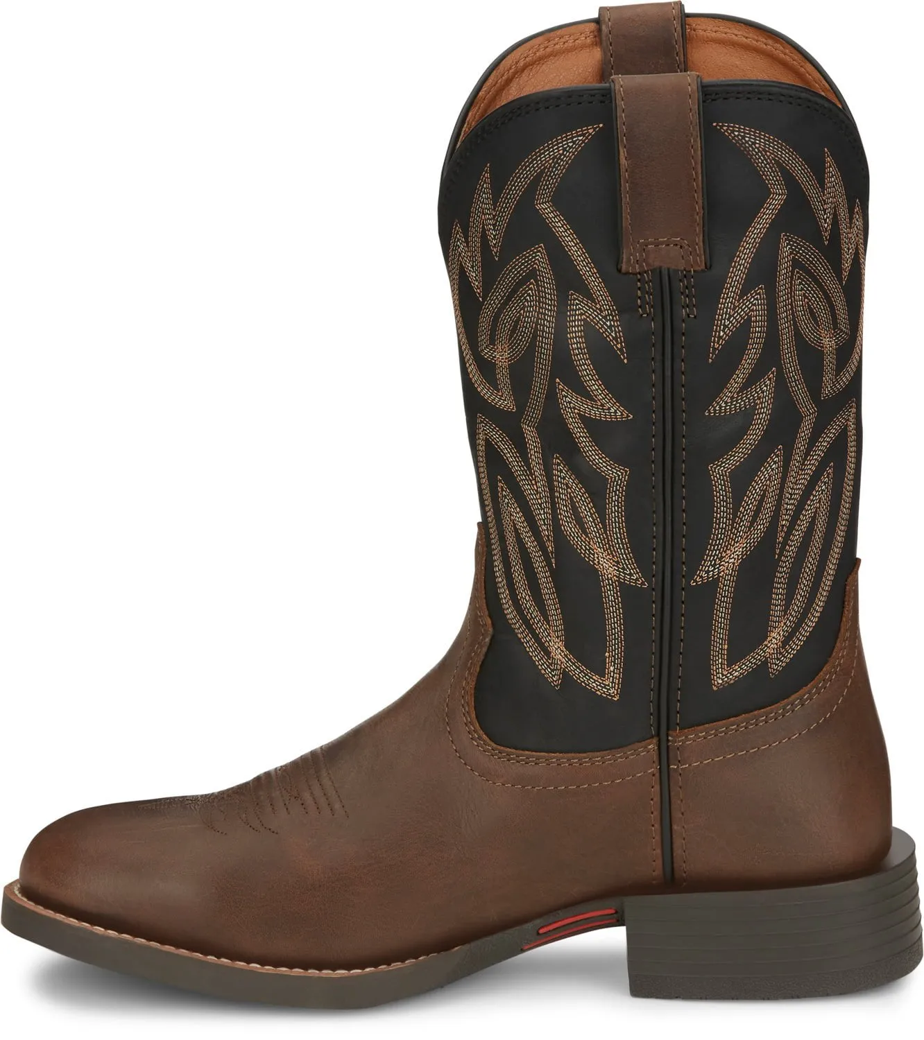 Justin 11in Mens Black/Brown Rendon Leather Cowboy Boots