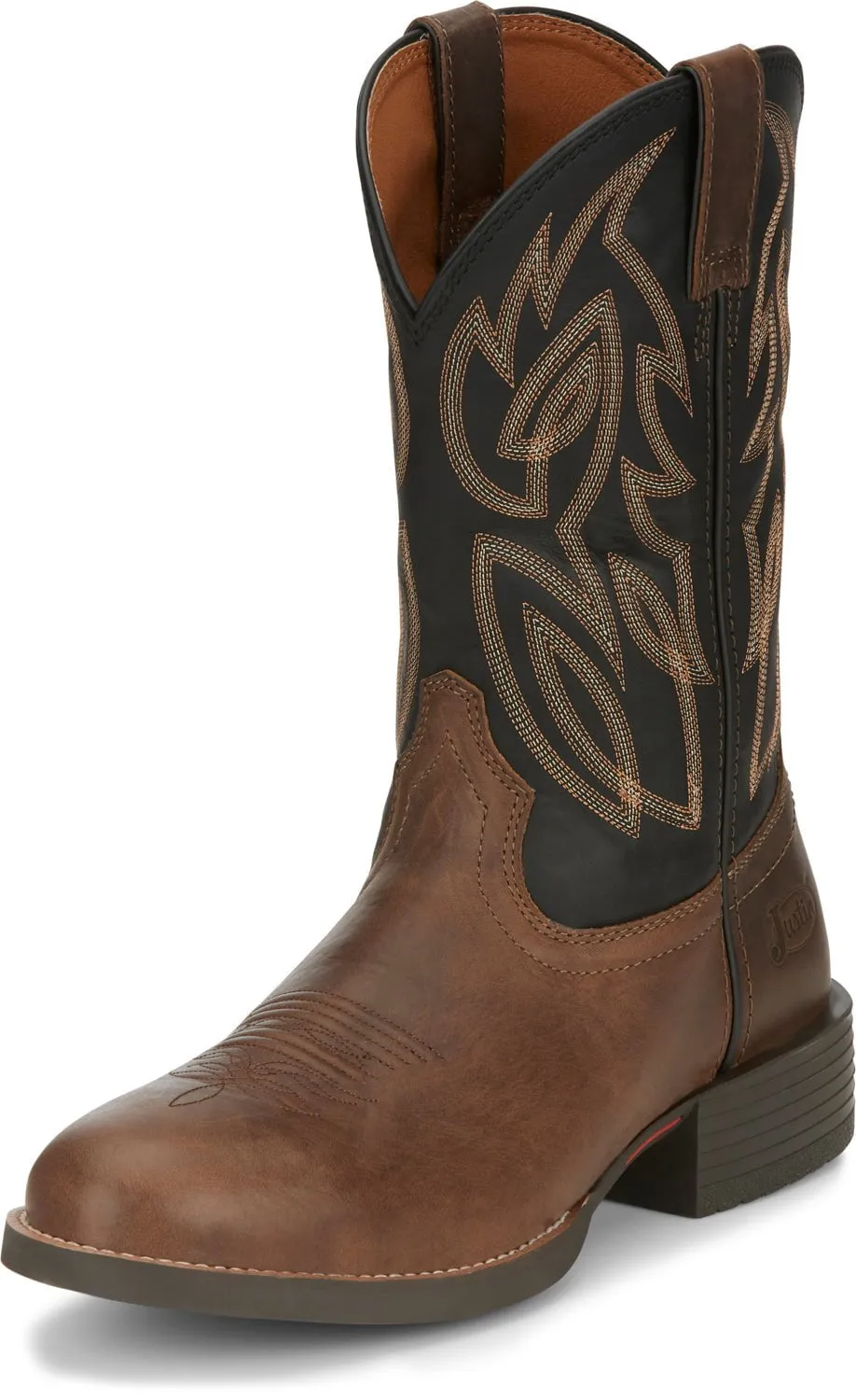 Justin 11in Mens Black/Brown Rendon Leather Cowboy Boots