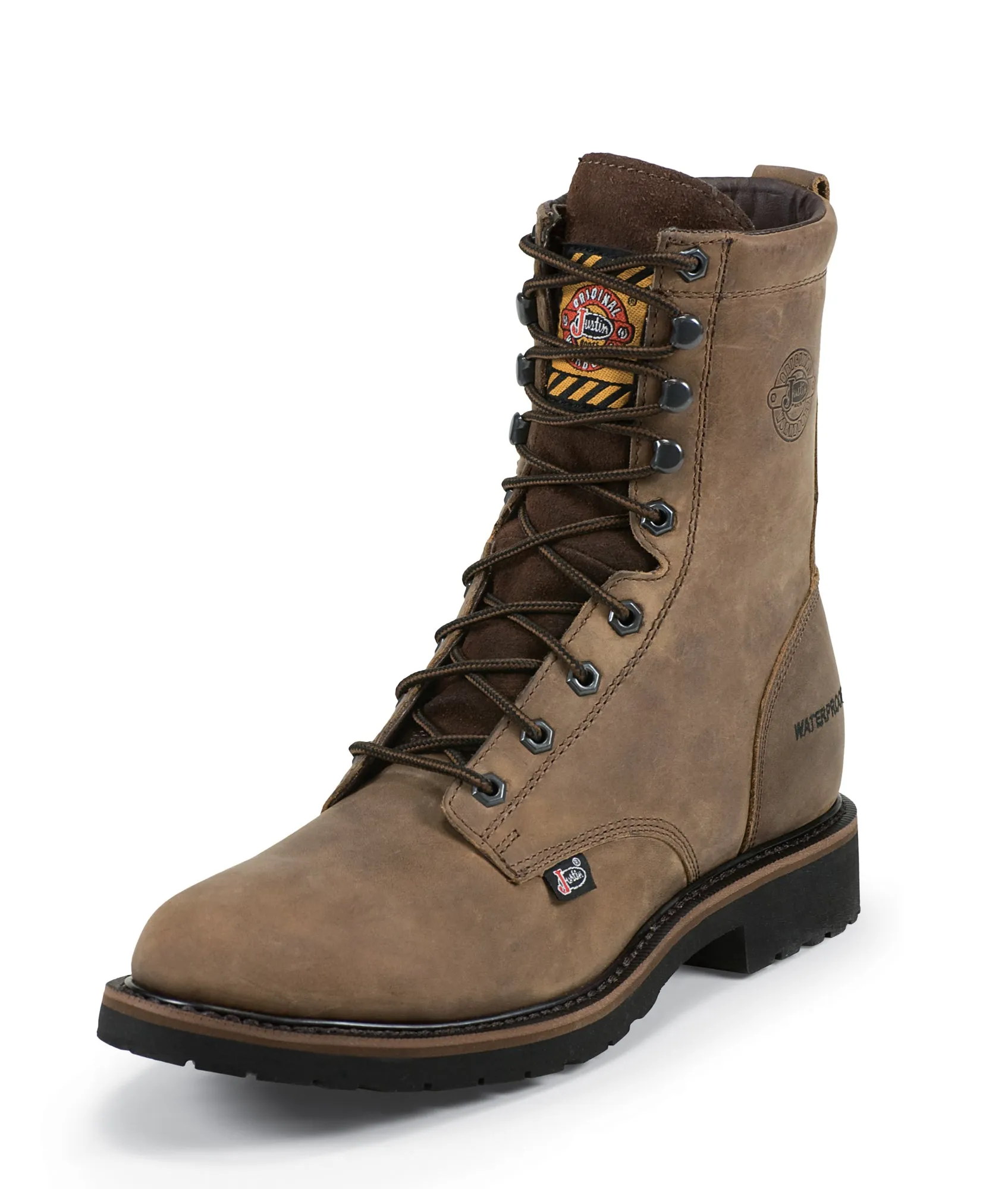 Justin Mens Wyoming Leather Work Boots Waterproof Lace-Up 8in