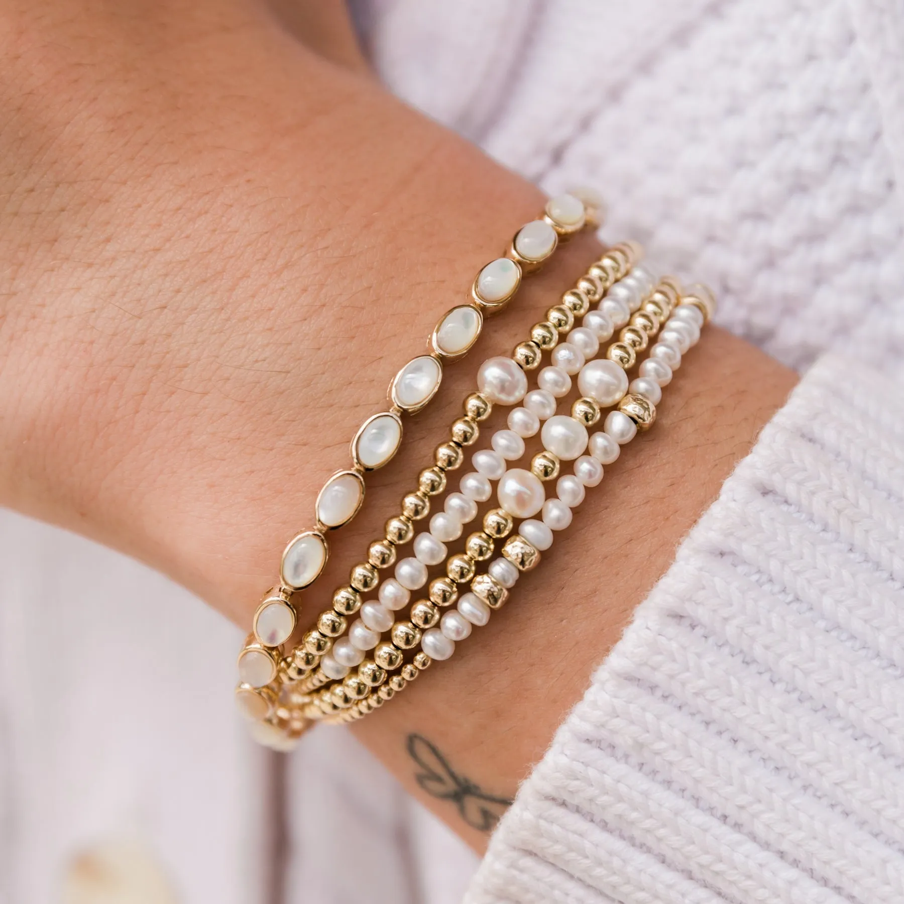 Karen Lazar Design 3MM Signature Bracelet with 3 White Pearl Pattern