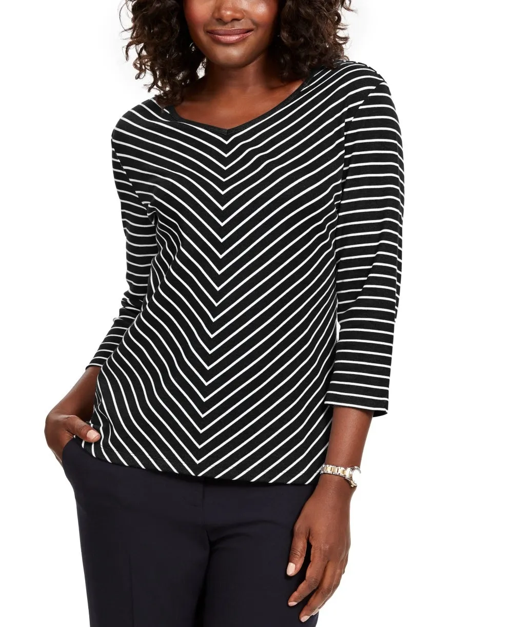 Karen Scott Women's Petite Striped Top Black Size Petite Medium