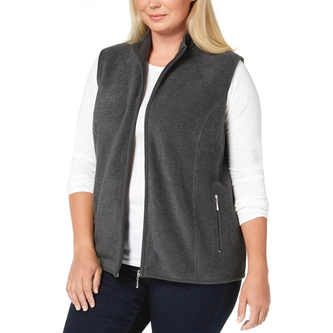 Karen Scott Women's Plus Size Zip-Front Vest Charcoal Size 3X