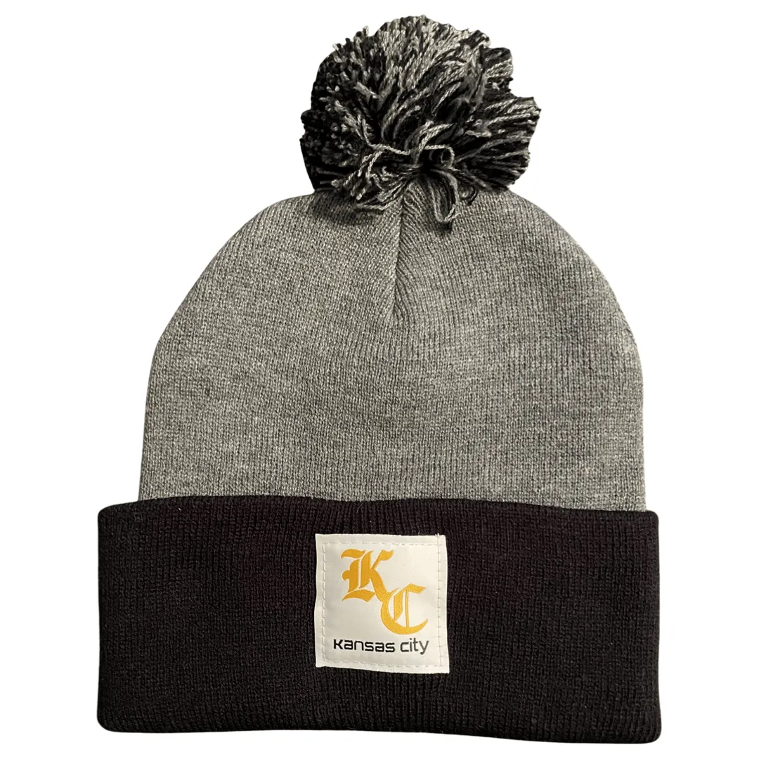 KC Hartt Pom Beanie - Black and Gray