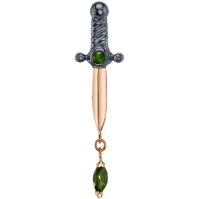 Kiss of Death Threaded End in Gold with Double Green Tourmaline