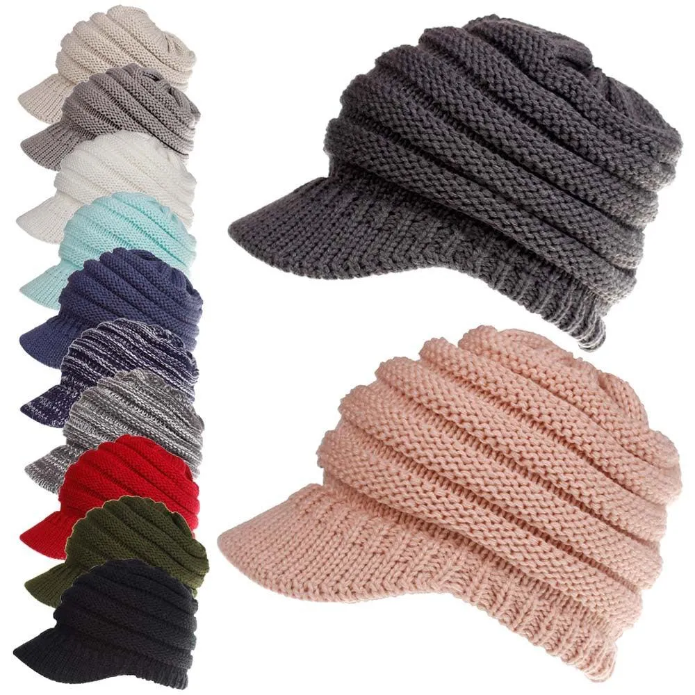 Knitted Baseball Cap Messy Bun Beanie Women Ponytail Beanies Autumn Winter Hats Female Soft Knitting Caps Warm Ladies Skullies