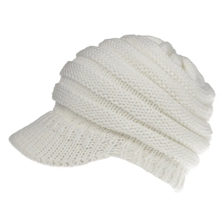 Knitted Baseball Cap Messy Bun Beanie Women Ponytail Beanies Autumn Winter Hats Female Soft Knitting Caps Warm Ladies Skullies