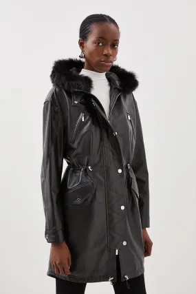 Leather Hooded Parka | Karen Millen