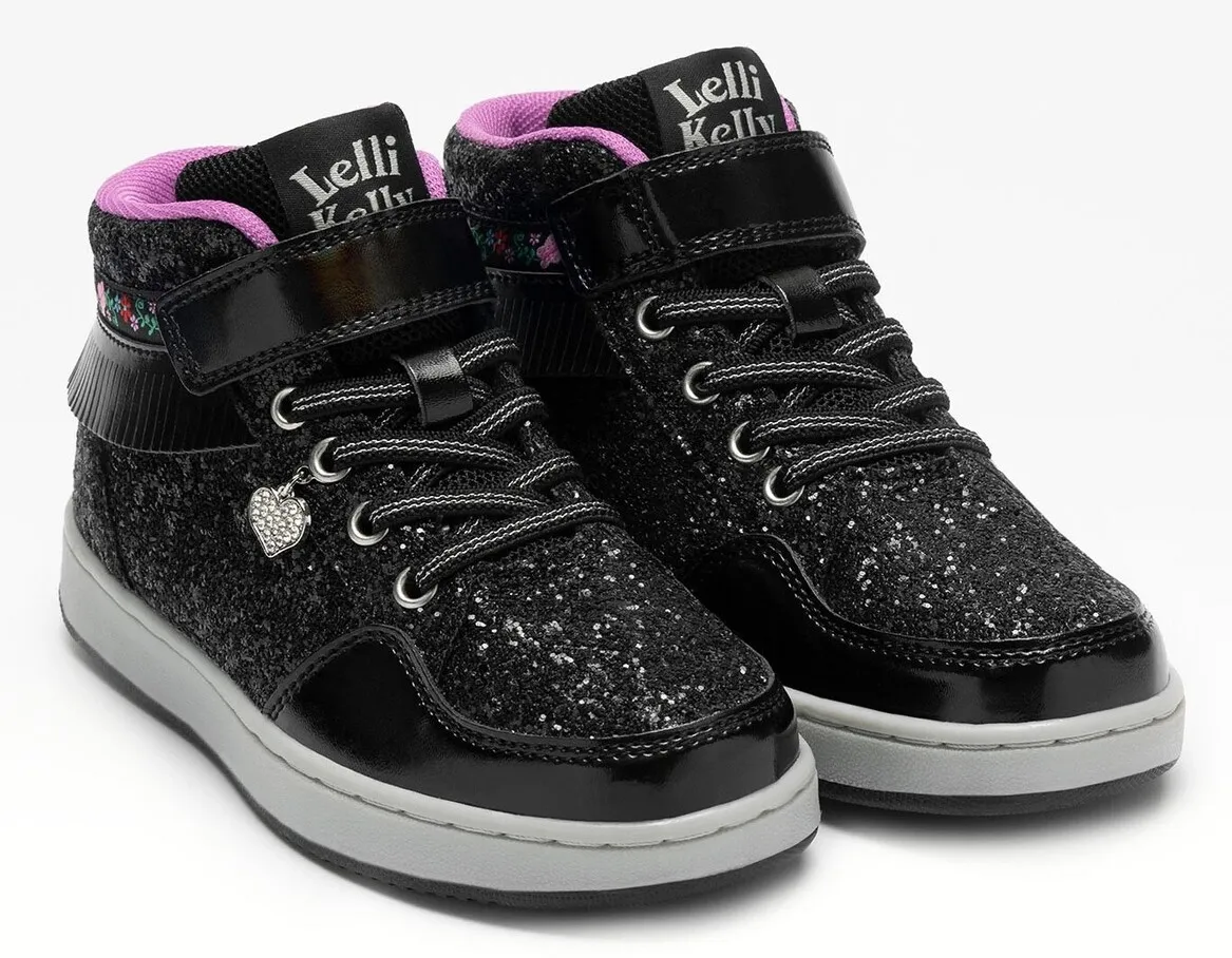 LELLI KELLY LKAA 8078 FRANGETTA MIX GLITTER HI-TOPS BOOTS BLACK