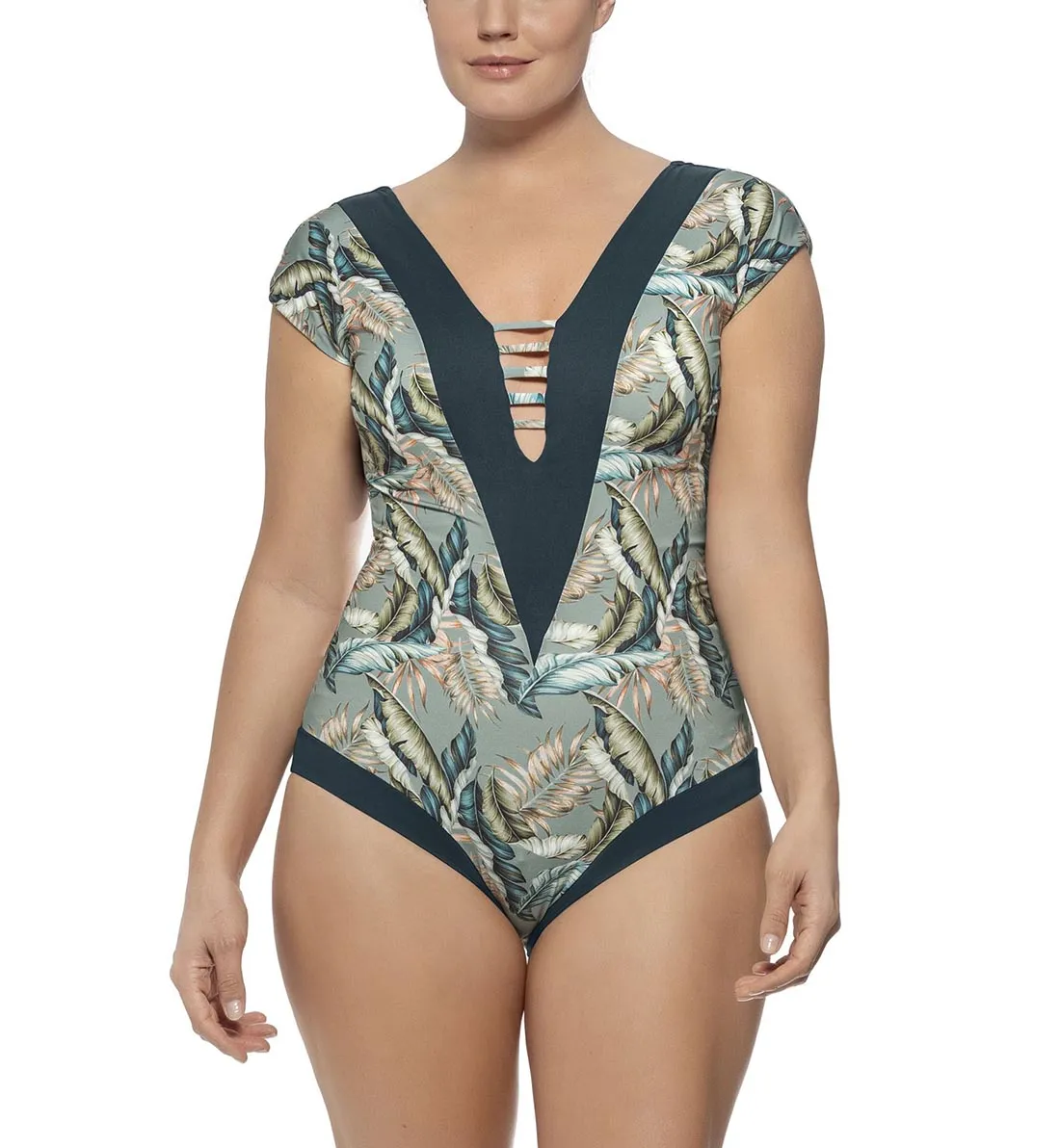 Leonisa Strappy Front Plunge Slimming One Piece Swimsuit (190952) - Gray