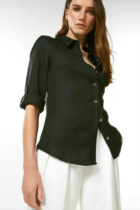 Linen Viscose Woven Long Sleeve Shirt | Karen Millen