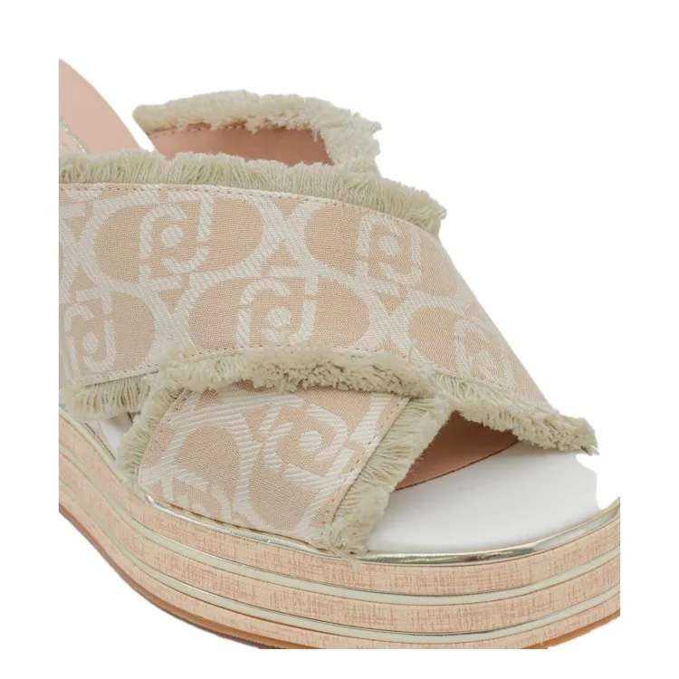 LIU JO KAREN 03 Sandali con Zeppa Donna in Tessuto Logato Beige