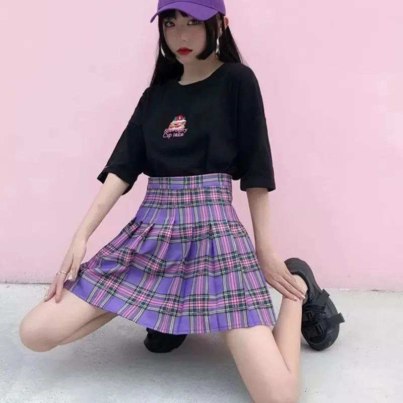 [M-4XL] ELASTICATED HIGH WAIST PLAID SKIRT BY61016