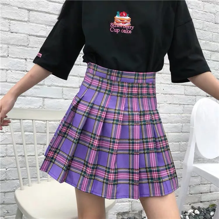 [M-4XL] ELASTICATED HIGH WAIST PLAID SKIRT BY61016