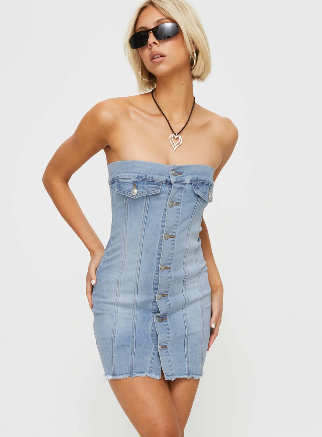 Marza Denim Strapless Mini Dress Blue