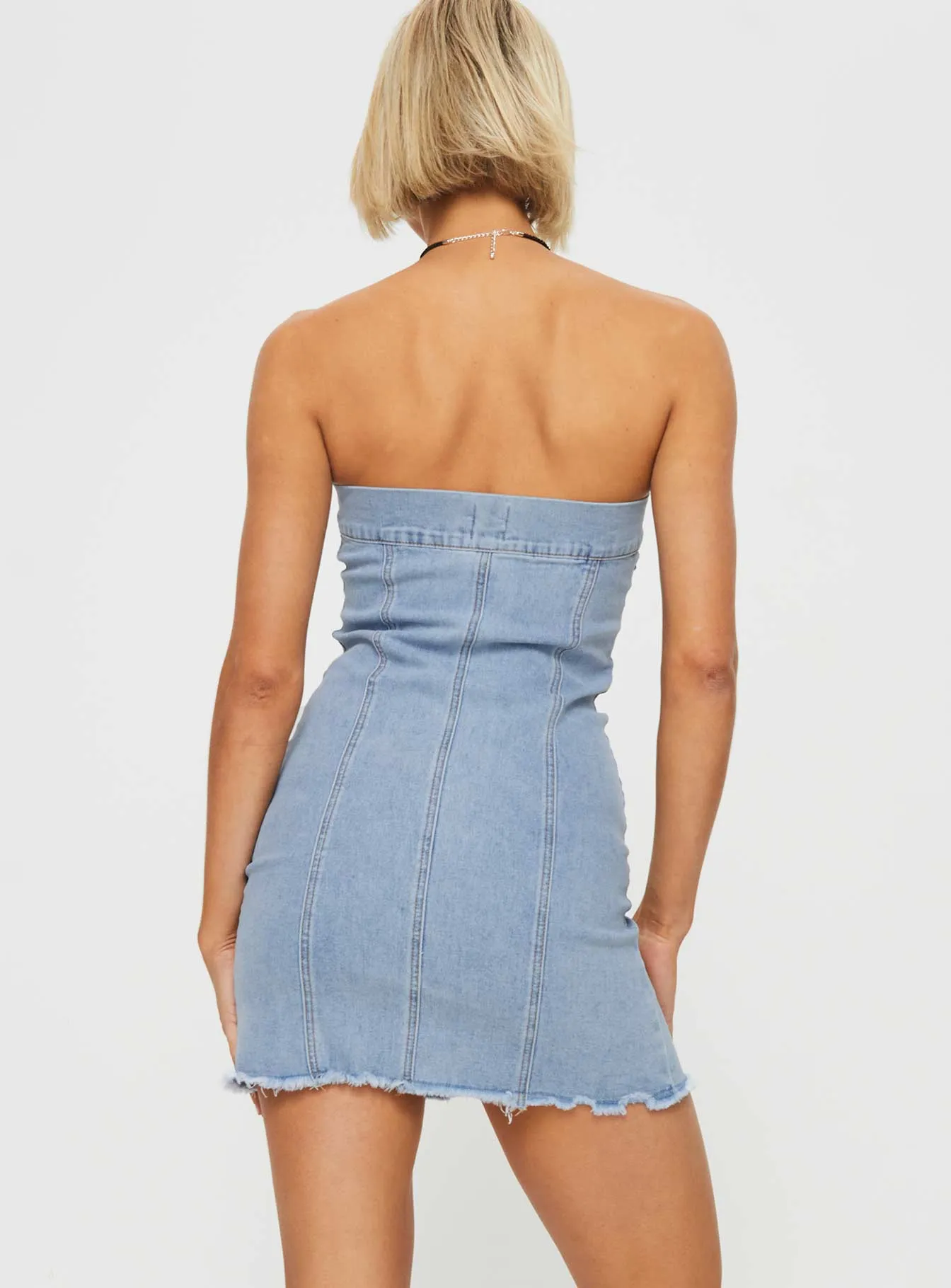 Marza Denim Strapless Mini Dress Blue