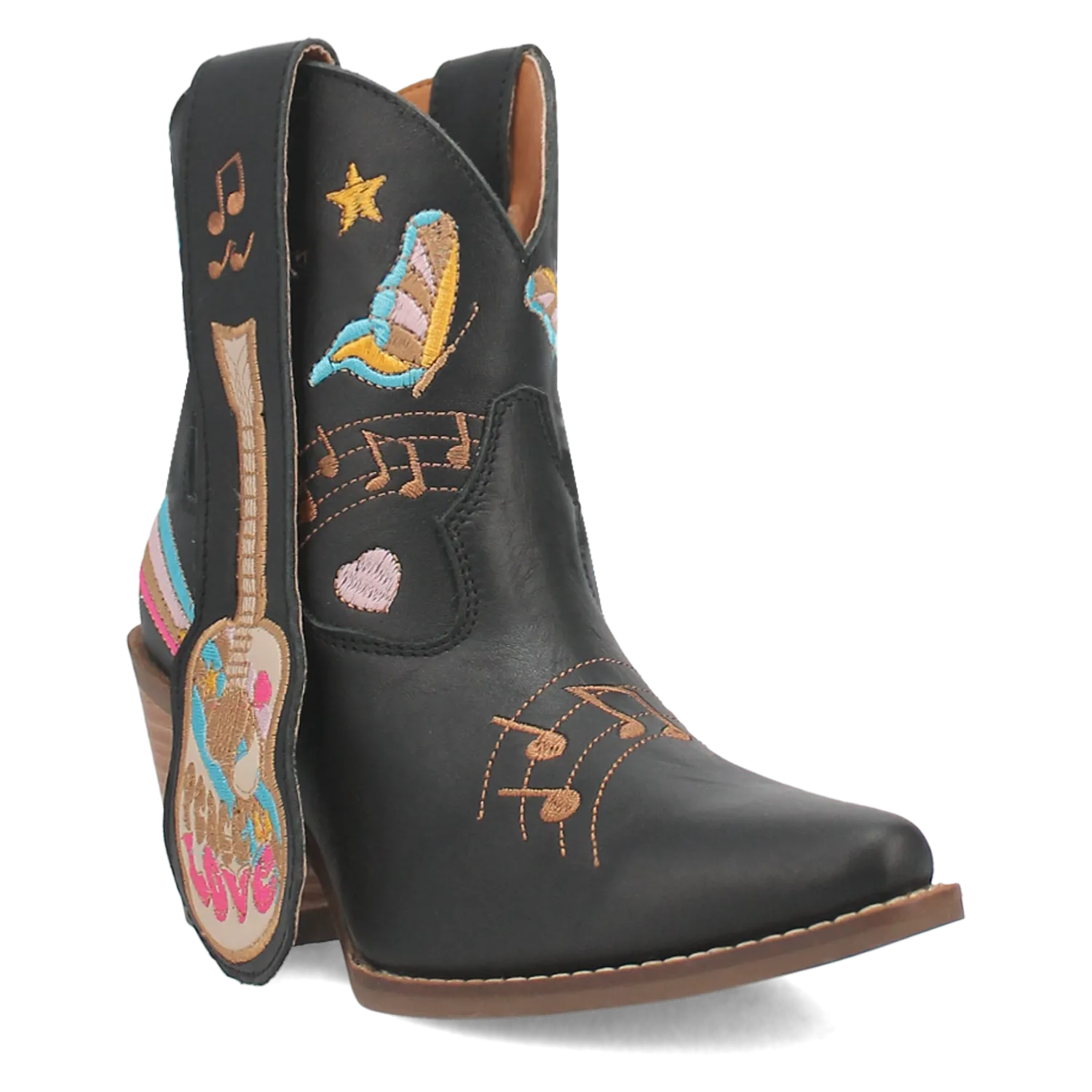 Melody Black Leather & Embroidered Bootie (DS)