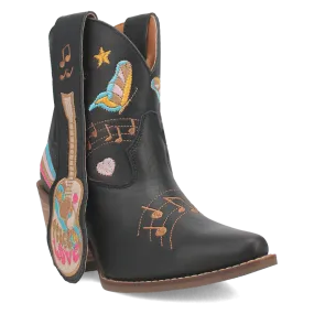 Melody Black Leather & Embroidered Bootie (DS)