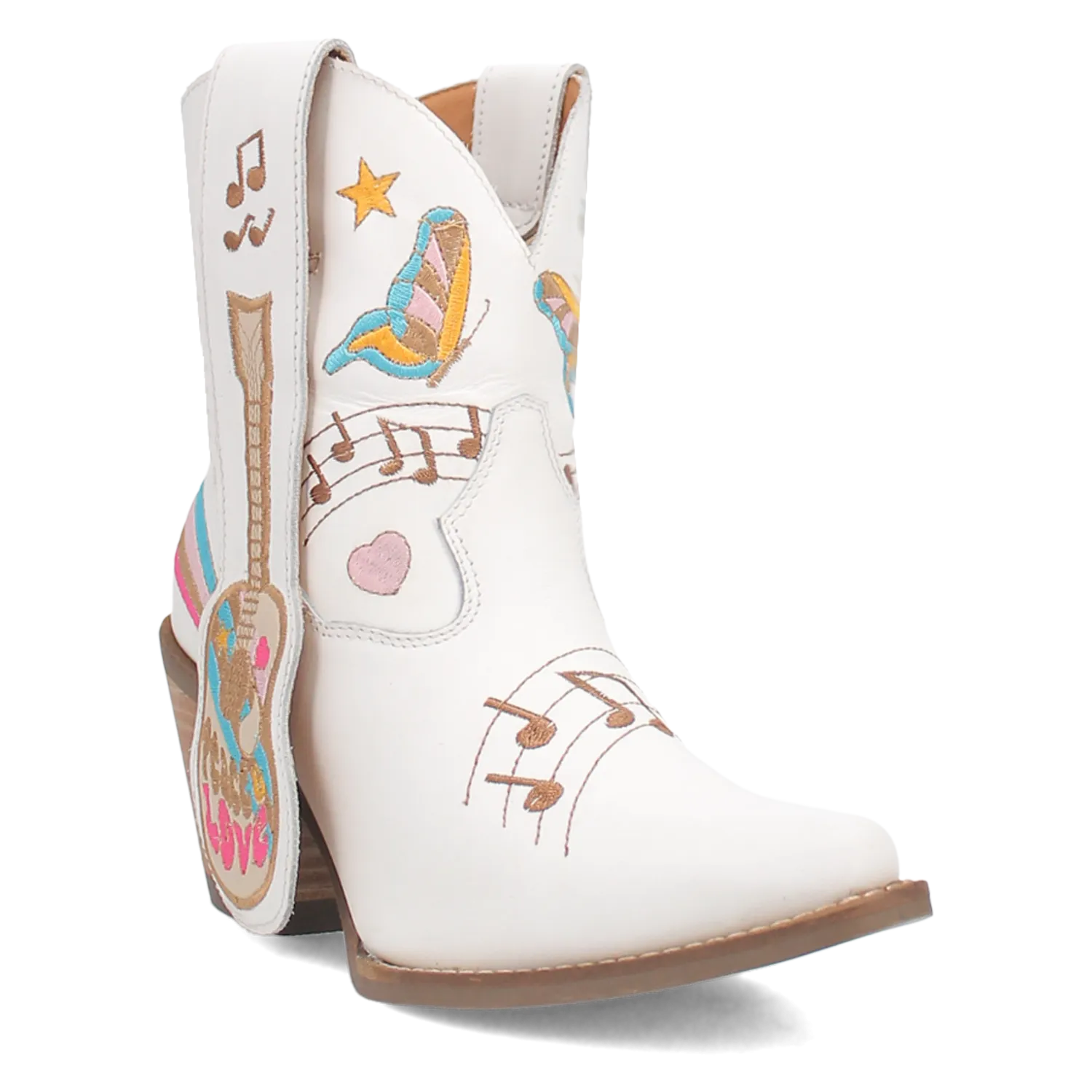 Melody White Leather & Embroidered Bootie (DS)