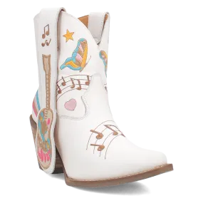 Melody White Leather & Embroidered Bootie (DS)