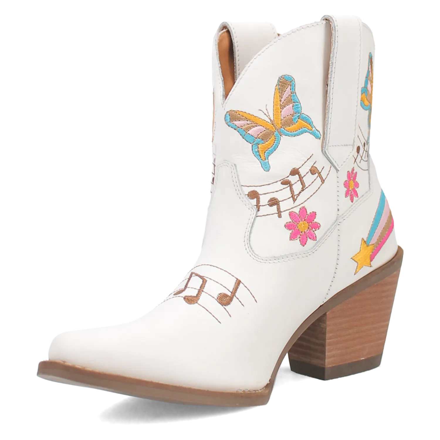 Melody White Leather & Embroidered Bootie (DS)