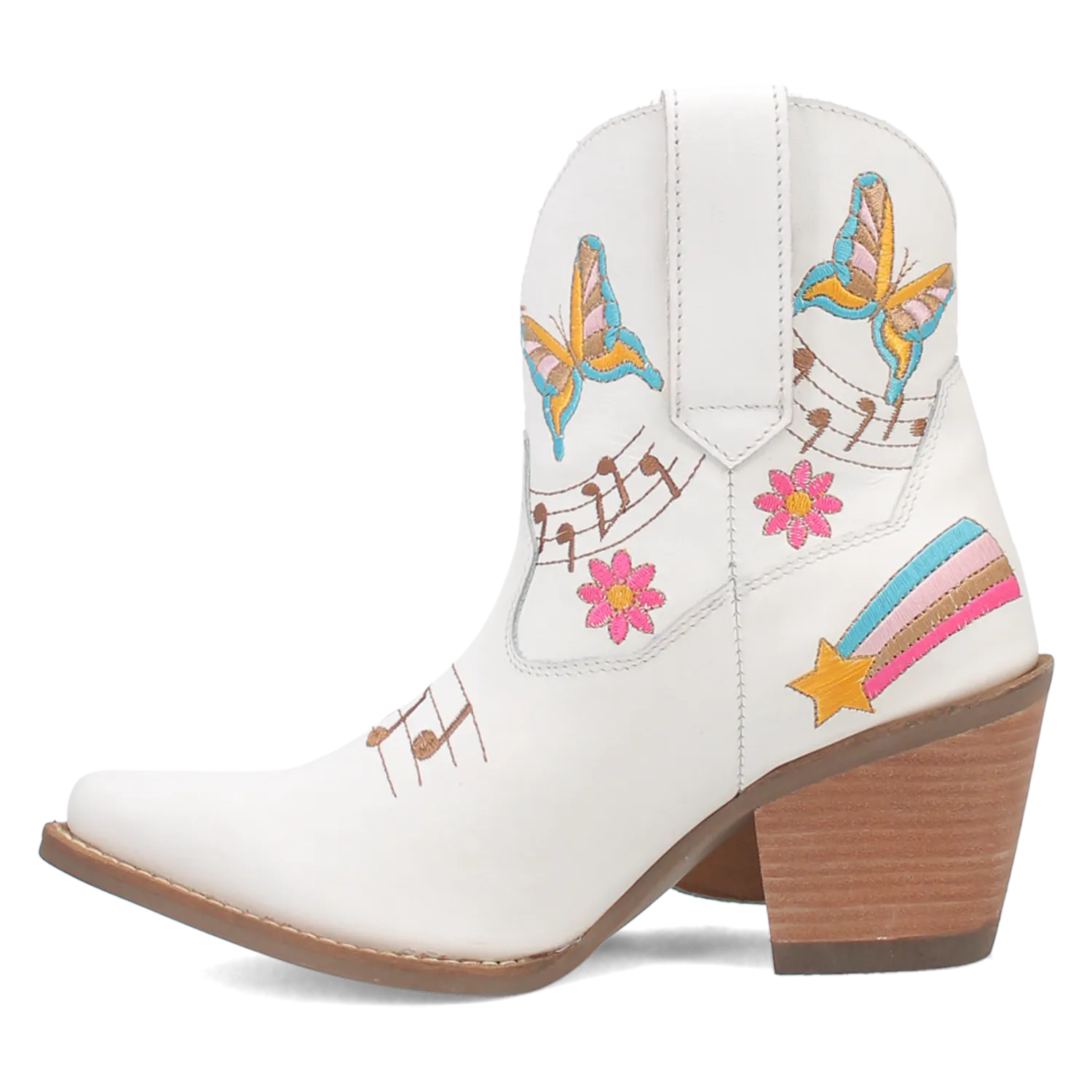 Melody White Leather & Embroidered Bootie (DS)