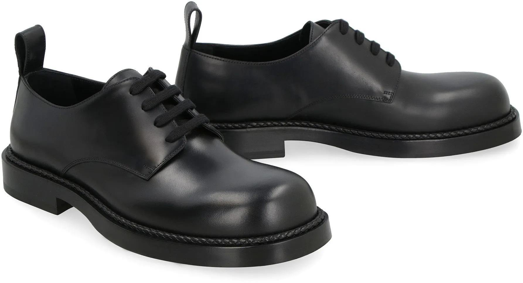 Men's Black Lace-Up Calfskin Shoes for FW24 by Bottega Veneta