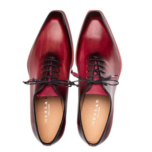 Mezlan Dietro Oxford Burgundy Whole Cut Angular Patina Finish Calfskin Shoes