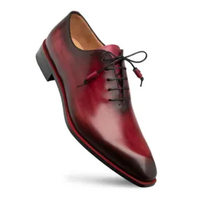 Mezlan Dietro Oxford Burgundy Whole Cut Angular Patina Finish Calfskin Shoes