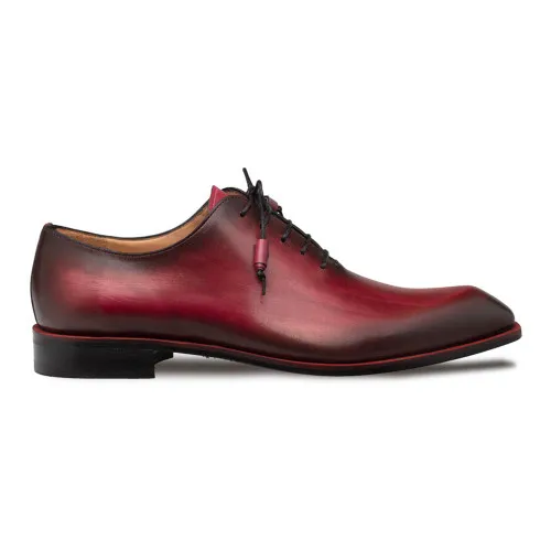 Mezlan Dietro Oxford Burgundy Whole Cut Angular Patina Finish Calfskin Shoes