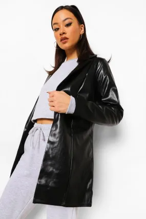 Mock Croc Faux Leather Longline Blazer