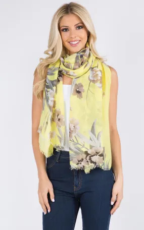 OP1C62 Floral Pattern Print Oblong Scarf