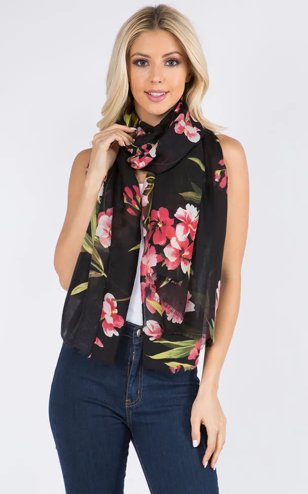 OP1C62 Floral Pattern Print Oblong Scarf